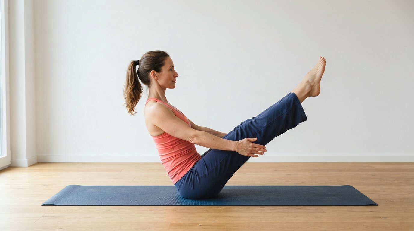 Paripurna Navasana, step 4: balancing on the sit bones with a straight back