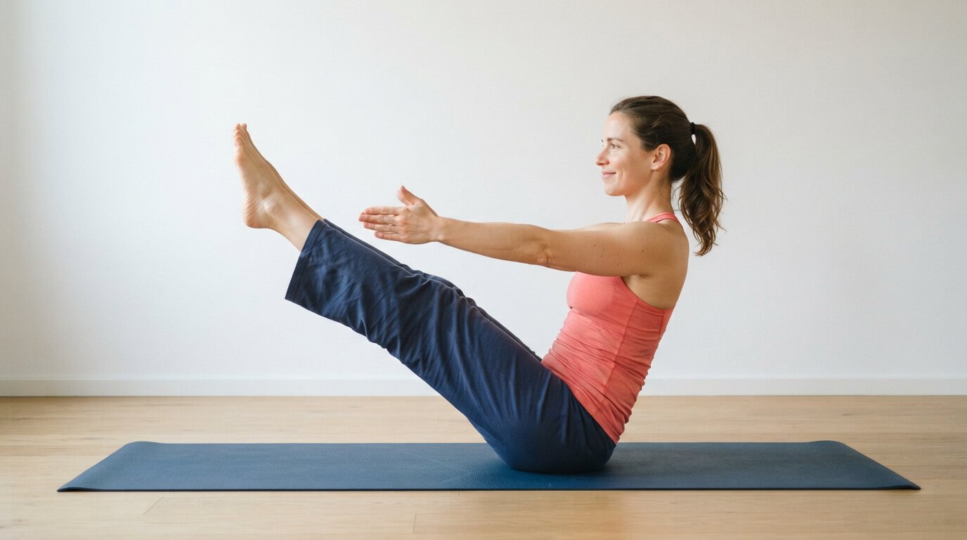 Paripurna Navasana, step 5: holding the pose