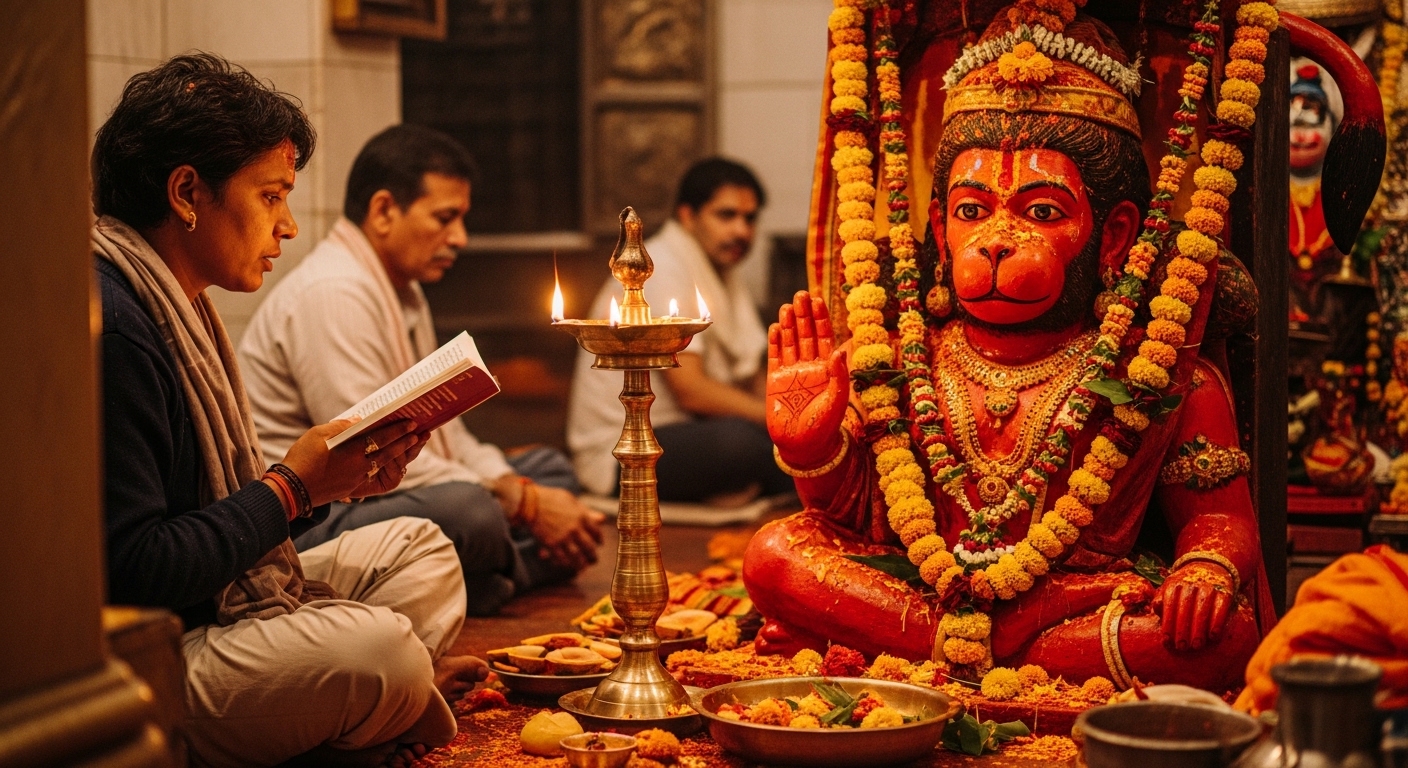 Хануман в позе Анджанейасаны — поза рождения Ханумана
