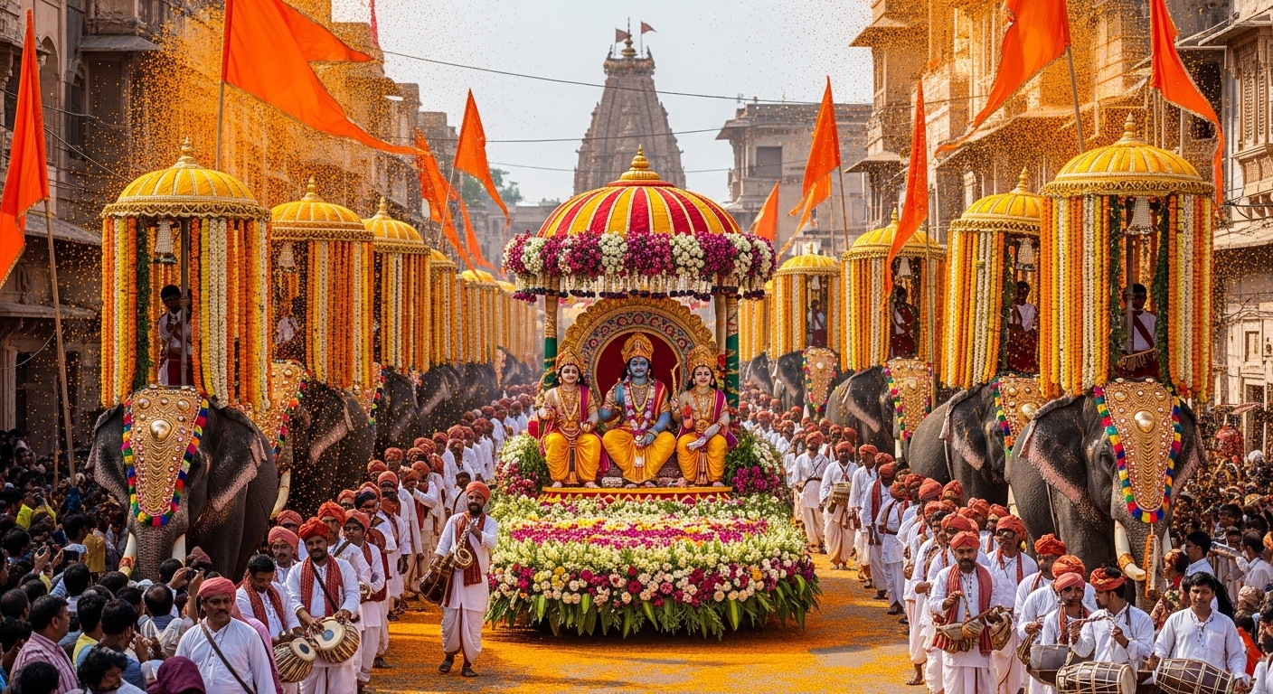 Рама Навами — праздник рождения Рамы, процессия в Айодхье